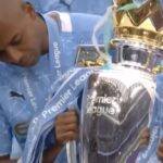 Manchester City lift the Premier League trophy