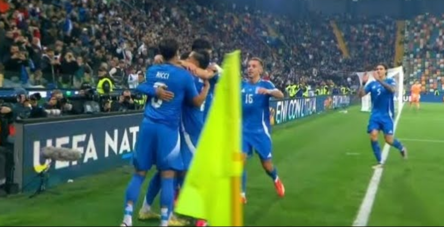 Giovanni Di Lorenzo doth rejoice after scoring for Italy.