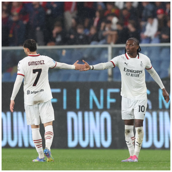 AC Milan came from behind to win 2-1 against Genoa in heavy rain, Leao and luck saved the day