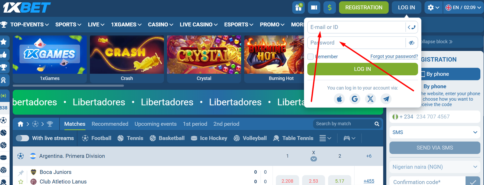 1xBet Login