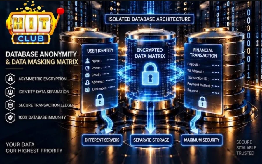 Isolated database architecture separates personal identity data from financial transaction ledgers with asymmetric encryption.