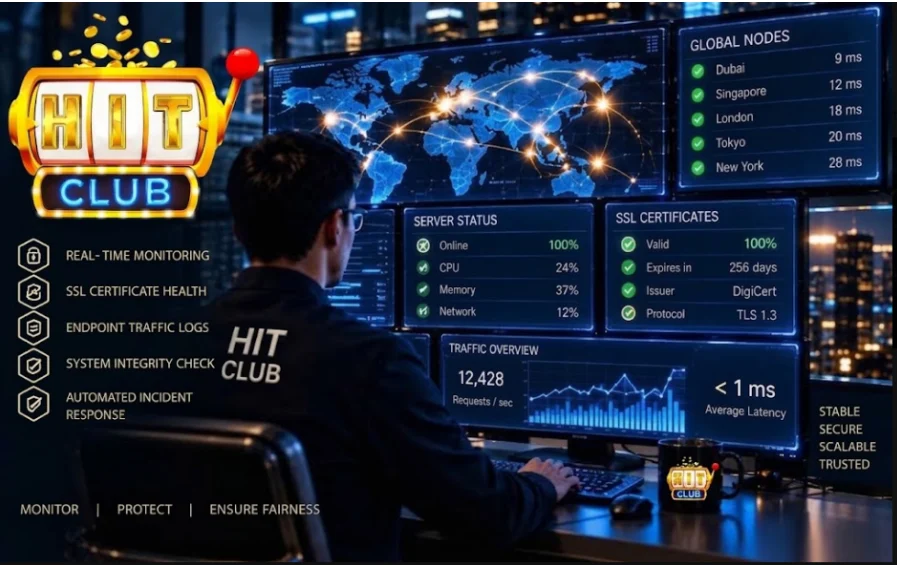 Real-time monitoring system tracks global server status, DigiCert SSL TLS 1.3 certificate health, and automated incident response.